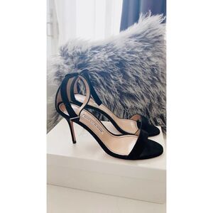 manolo blahnik 90mm chaos suede sandal black 40.5